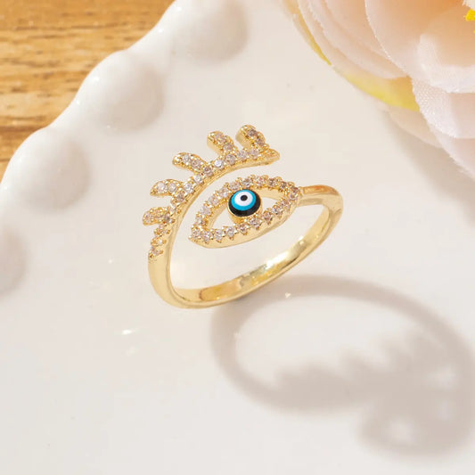 18K Gold Plated Evil Eye Ring – Adjustable & Colourful Protection Jewellery