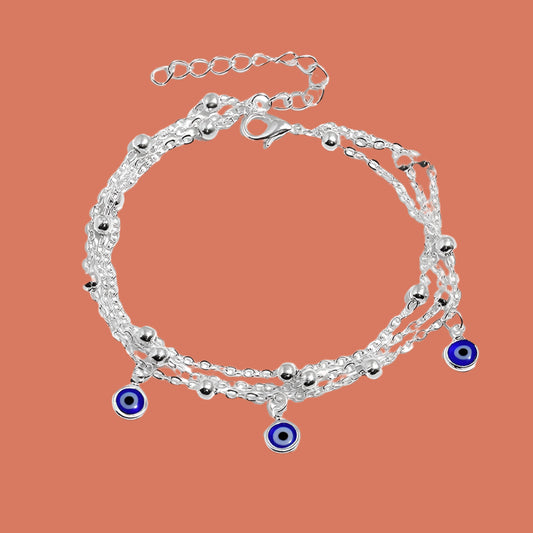 Multilayer Evil Eye Chunky Chain Anklet Bracelet - Adjustable Stainless Steel Layered Ankle Jewellery with Blue Eye Charms – 18K Gold Plated, Perfect Gift for Her