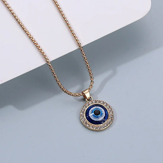 Ladies Cubic Zirconia Evil Eye Necklace – 18K Gold-Plated Pendant