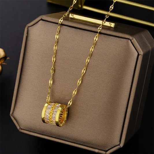 Minimalist CZ Gold Pendant Necklace – Gold-Plated Stainless Steel