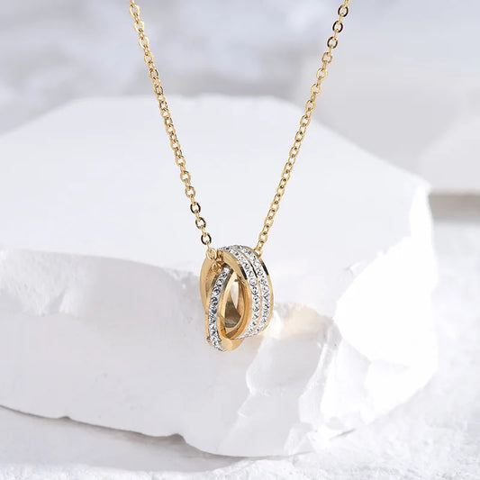 Circle of Sparkle Pendant – CZ Necklace in Gold-Plated Stainless Steel