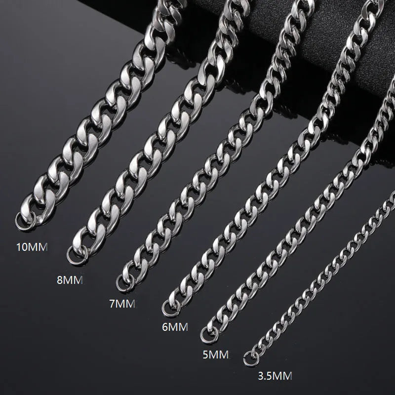 Premium Stainless Steel Cuban Link Chain Necklace Silver Finish Jewelry Gifting