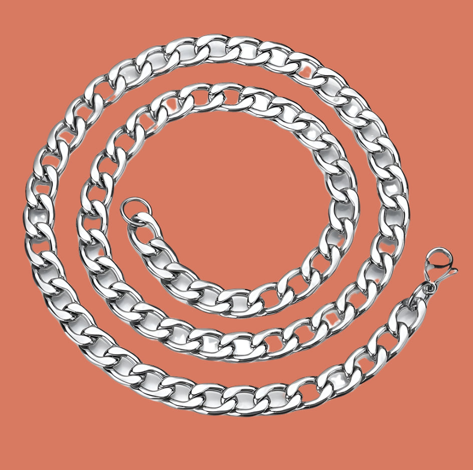 Premium Stainless Steel Cuban Link Chain Necklace Silver Finish Jewelry Gifting