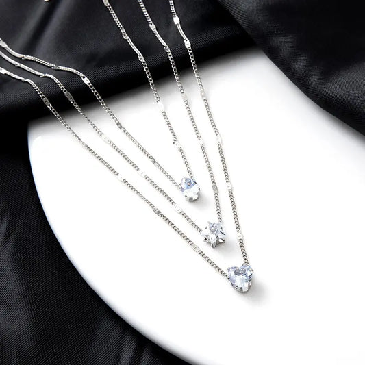 Vesta Multi-Layer Vintage Necklace | Gold & Silver Plated with Rhinestone Love, Star, Heart & Water Drop Pendants