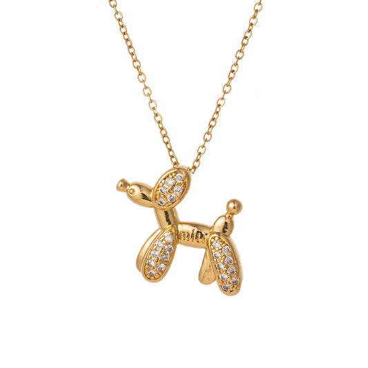 Balloon Dog Necklace – Light Luxury Stainless Steel with Micro-Inlaid Zircon Accents