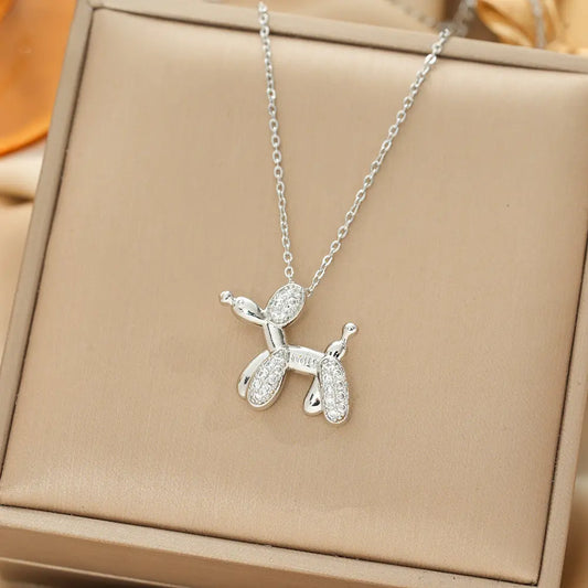 Balloon Dog Necklace – Light Luxury Stainless Steel with Micro-Inlaid Zircon Accents