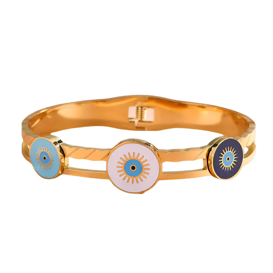 Winsy Evil Eye Bangle Bracelet – 14K Gold Plated Stainless Steel